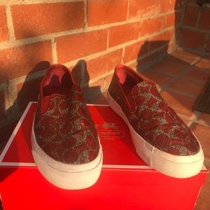 Red Coach Snake Skin Slip Ons